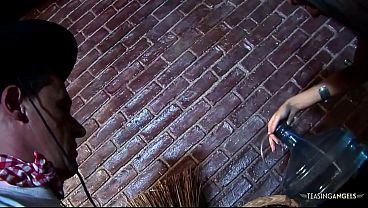 Curly blonde milf sucks on a very thick dick while her friends have group sex