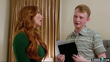 Stepson measuring his hot redhead MILF stepmothers Sophia Locke big boobs