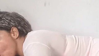The cuckold was traveling and my lover came here and showered me with cum all over my hair without a