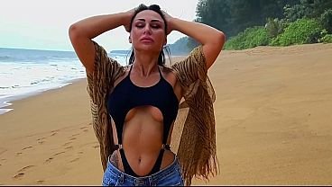 Busty, Naked Stranger on the Beach; a Voyeur Spies on her and then Fucks hard