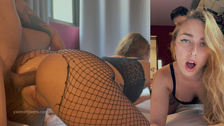 Blonde girlfriend gives her ass as a gift and asks for milk in her mouth
